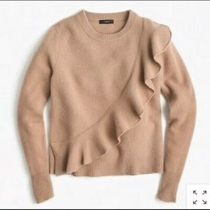 J. Crew Ruffled Crewneck Sweater in Boiled Wool